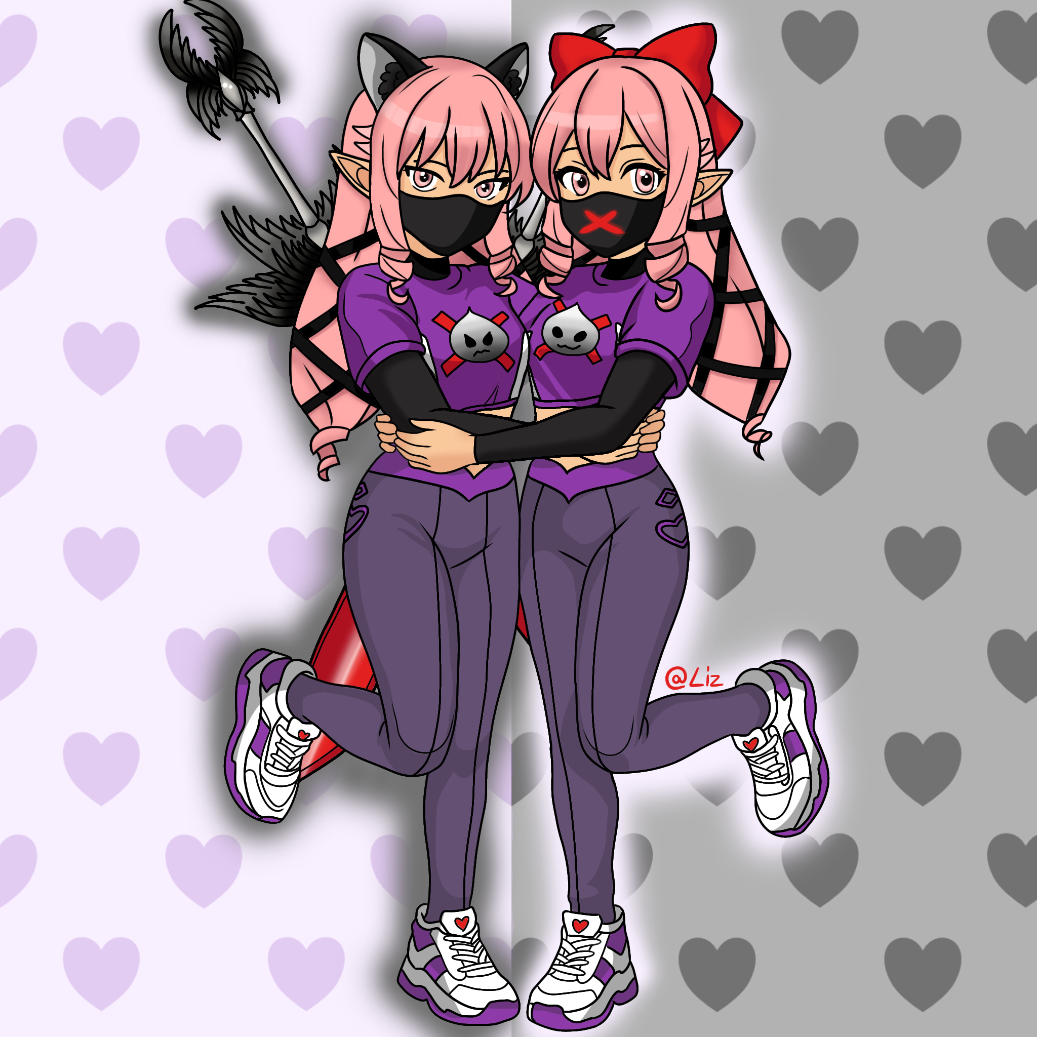 two anime girls hugging each other