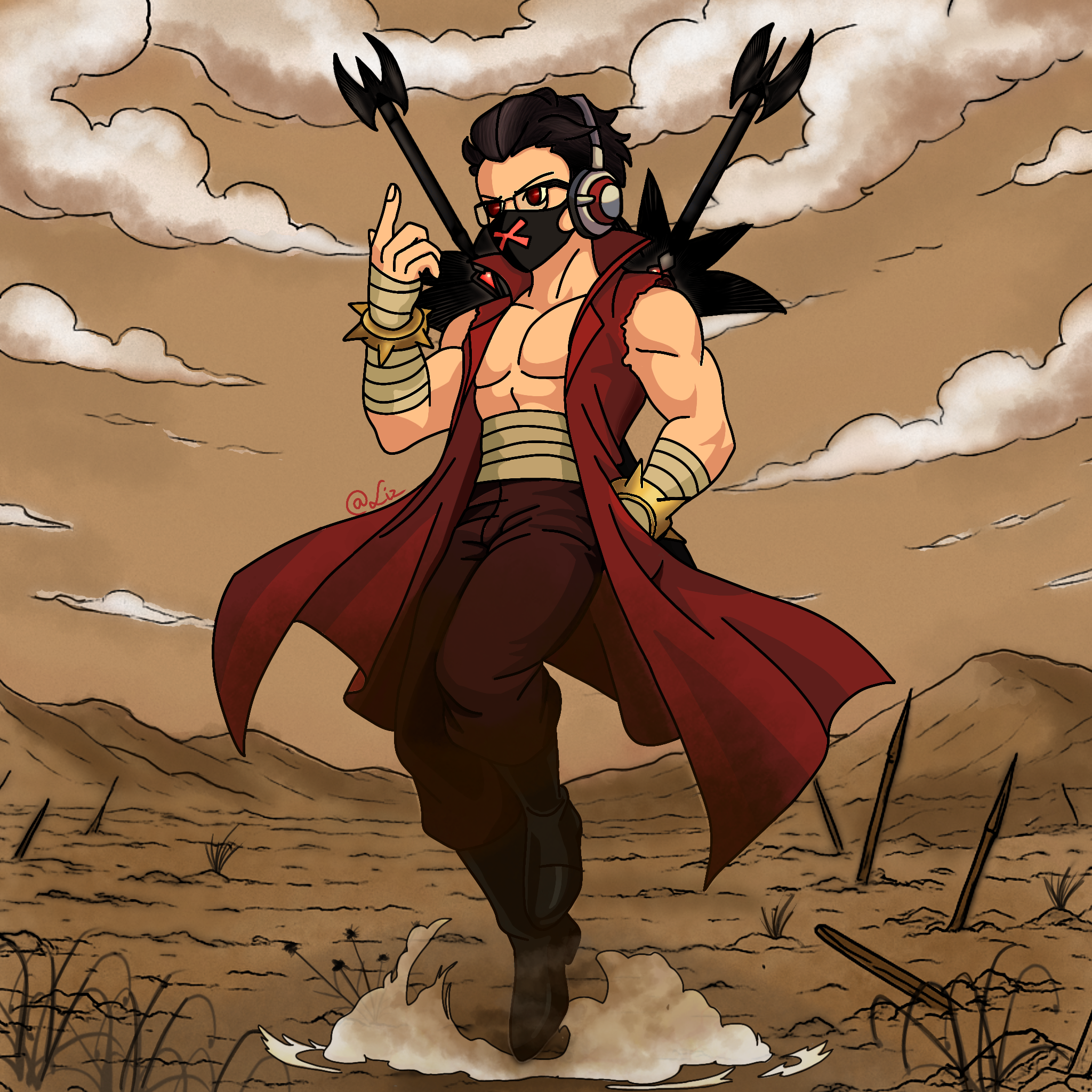 anime man floating on an epic battle field