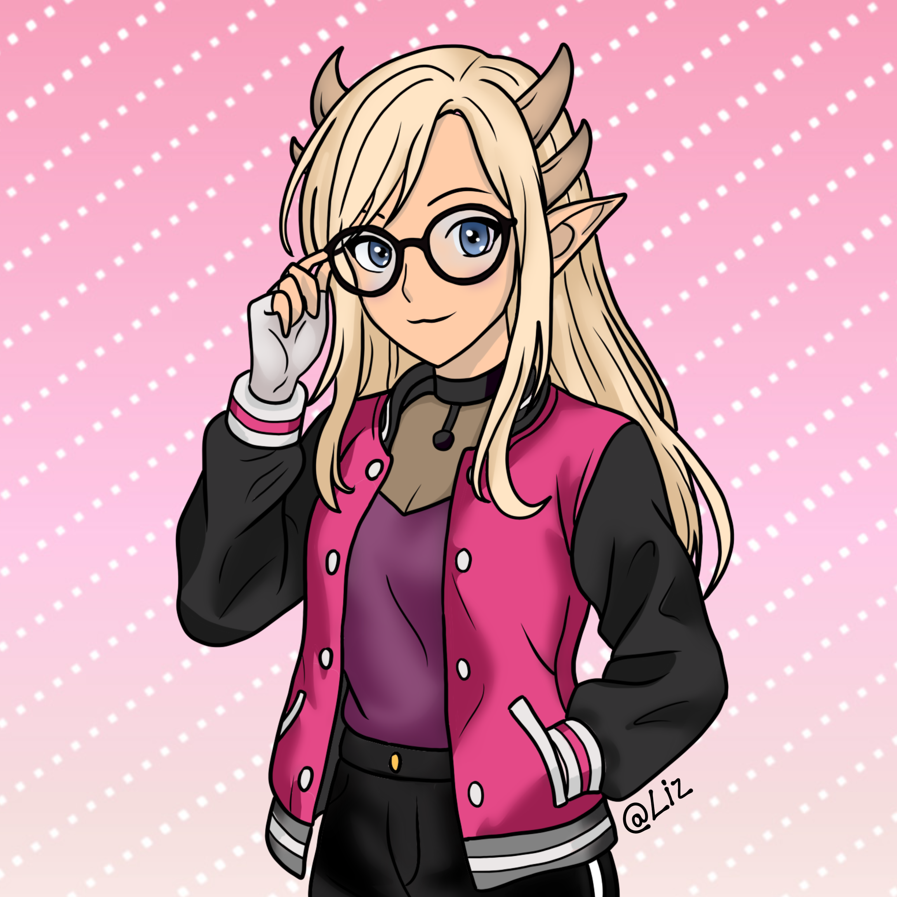 blonde anime girl with football jacket and horns