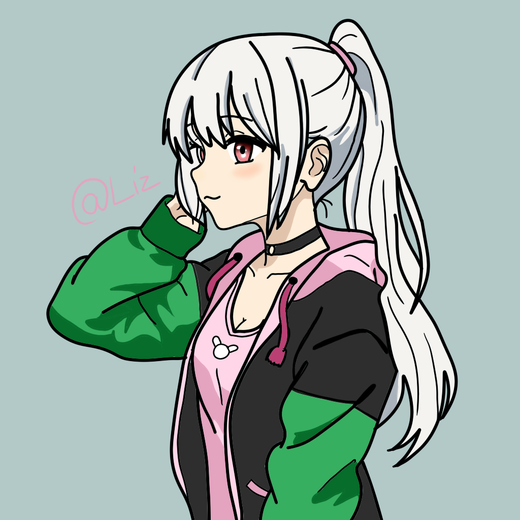 anime girl with silver hair looking to the left